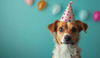 AI generated dog in birthday hat ddog photo