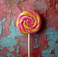 AI generated a lollipop on end with colorful candy on it photo