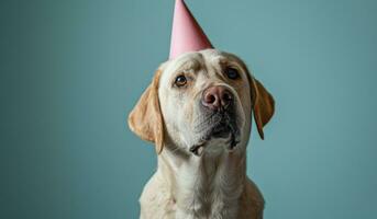 AI generated a dog is wearing a party hat photo