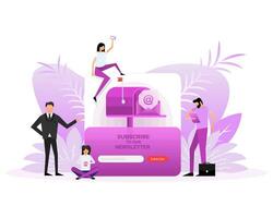 Web page with people in flat style on a white background. Subscribe to our newsletter. Vector illustration