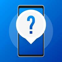 Smartphone or phone receiving message icon with question mark, help. vector