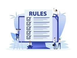 Rules, Checklist with requirements. Principles and strategy. Vector illustration.