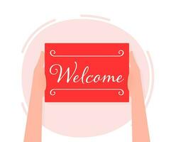 Hand holding placard with space for text Welcome vector