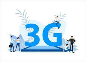 3g network technology. Internet systems telecommunication service. People stand near the smartphone vector