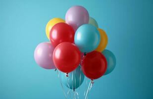 AI generated group of colorful balloons on a blue background party photo