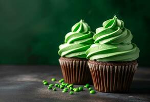 AI generated cupcakes decorated for st patricks day with green decorations photo
