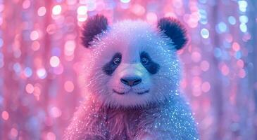 AI generated a stuffed panda in front of a bling background photo