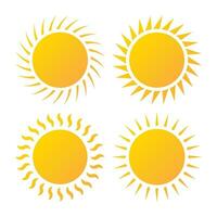 Sketch set yellow sun on white backdrop. Abstract light. Summer objects. Vector illustration.