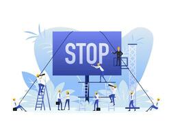 Flat character stop sign people on white background. Sign forbidden vector
