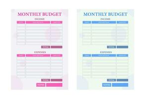 mensual presupuesto planificador. ingresos y gastos rastreador. cuenta fijo y otro gastos. vector