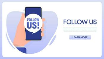 Follow us smartphone banner in flat style on white background. Vector illustration