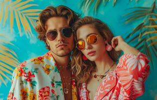 AI generated the young couple is posing together with their sunglasses photo