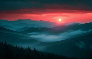 ai generado amanecer con montañas a amanecer foto