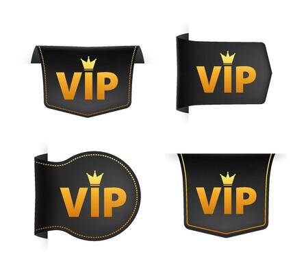 Black ribbon with text VIP. Banner ribbon label VIP club
