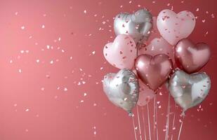 AI generated valentines day confetti of pink and silver heart balloons valentine photo