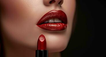 ai generado lápiz labial maquillaje por cosmético artista foto