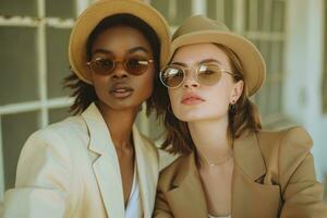 AI generated two women pose for gucci spring collection photo