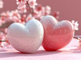 AI generated 2 heart shape stands on a pink background photo