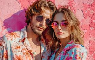 AI generated the young couple is posing together with their sunglasses photo