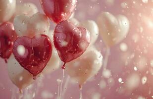 AI generated valentines day confetti of pink and silver heart balloons valentine photo