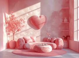 AI generated pink and white valentine's day furniture arrangement on pink background photo