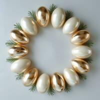 AI generated gold eggs in a circle on a white surface photo
