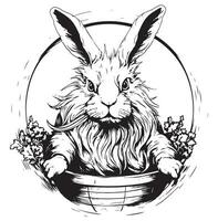 Cute easter bunny in a basket side view hand drawn sketch vector