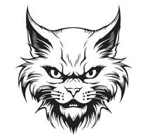 Angry cat head isolated illustration. Black color on white background image. Pets vector