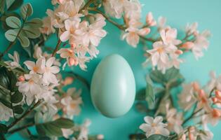 AI generated egg on a background filled with flowers photo