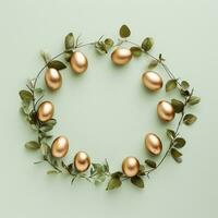 AI generated easter in circle with gold eggs and leaves photo