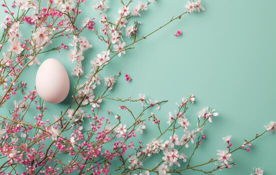 AI generated egg on a background filled with flowers photo
