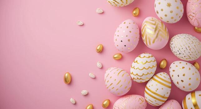 AI generated empty frame with easter eggs on a pink background photo