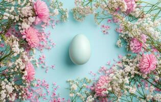 AI generated egg on a background filled with flowers photo
