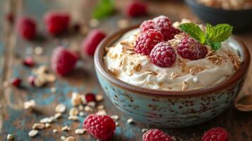 AI generated greek yogurt as food in restaurant photo