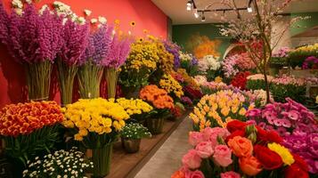 AI generated A lively display of blossoms in various hues, inviting customers into a vibrant spring promotion photo