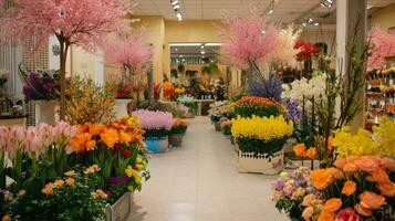 AI generated A lively display of blossoms in various hues, inviting customers into a vibrant spring promotion photo