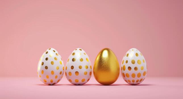 AI generated empty frame with four golden and white easter eggs photo