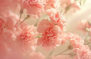 AI generated pink carnations arrange to the edge of the frame photo