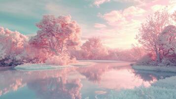 AI generated An enchanting landscape with soft hues, creating a dreamy setting for promotional perfection photo