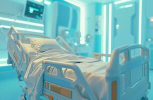 AI generated hospital bed surrounded by medical supplies photo