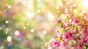 AI generated spring advertisment natural nackground with flowers, bokeh lights and copy space photo