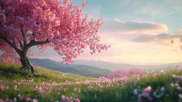 AI generated Harmonious visuals of nature's awakening, forming the perfect backdrop for an impactful advertising campaign photo