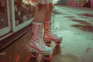 AI generated the legs of a girl in pink roller skates photo