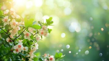 AI generated spring advertisment natural nackground with flowers, bokeh lights and copy space photo