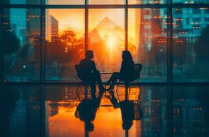 AI generated two business people sitting together having a discussion photo