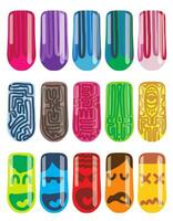 Finger nail art with abstract funny face and traditional pattern theme vector