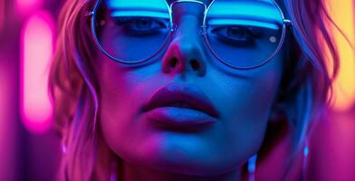 AI generated woman model in neon sunglasses hd photography, photo