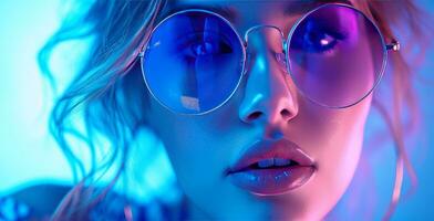 AI generated woman model in neon sunglasses hd photography, photo