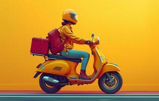 AI generated woman riding a scooter with luggage and box, photo