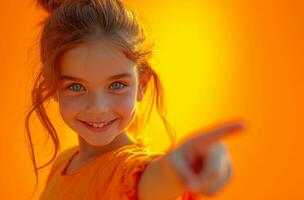 AI generated young girl pointing at camera young woman pointing to camera photo